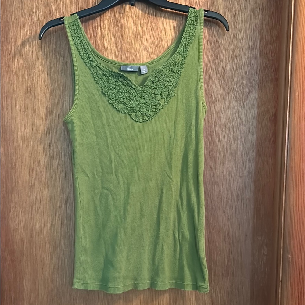 Green Sleeveless Top with Lace Detail
